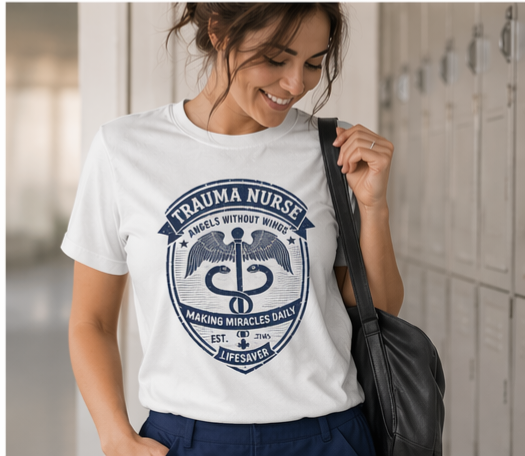 Trauma Nurse T-Shirt | Angels Without Wings ICU Nursing Tee