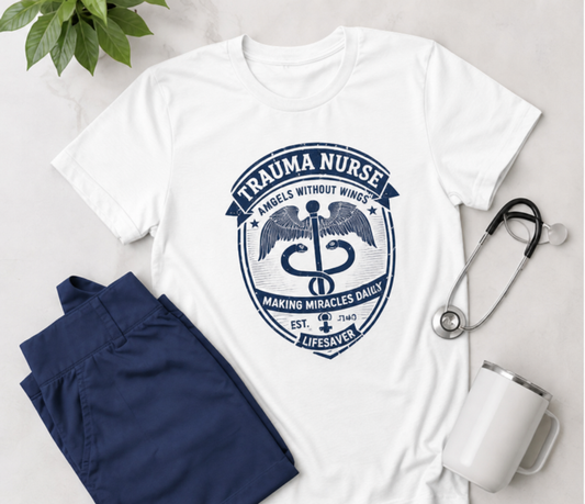 Trauma Nurse T-Shirt | Angels Without Wings ICU Nursing Tee