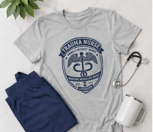 Trauma Nurse T-Shirt | Angels Without Wings ICU Nursing Tee