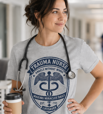 Trauma Nurse T-Shirt | Angels Without Wings ICU Nursing Tee